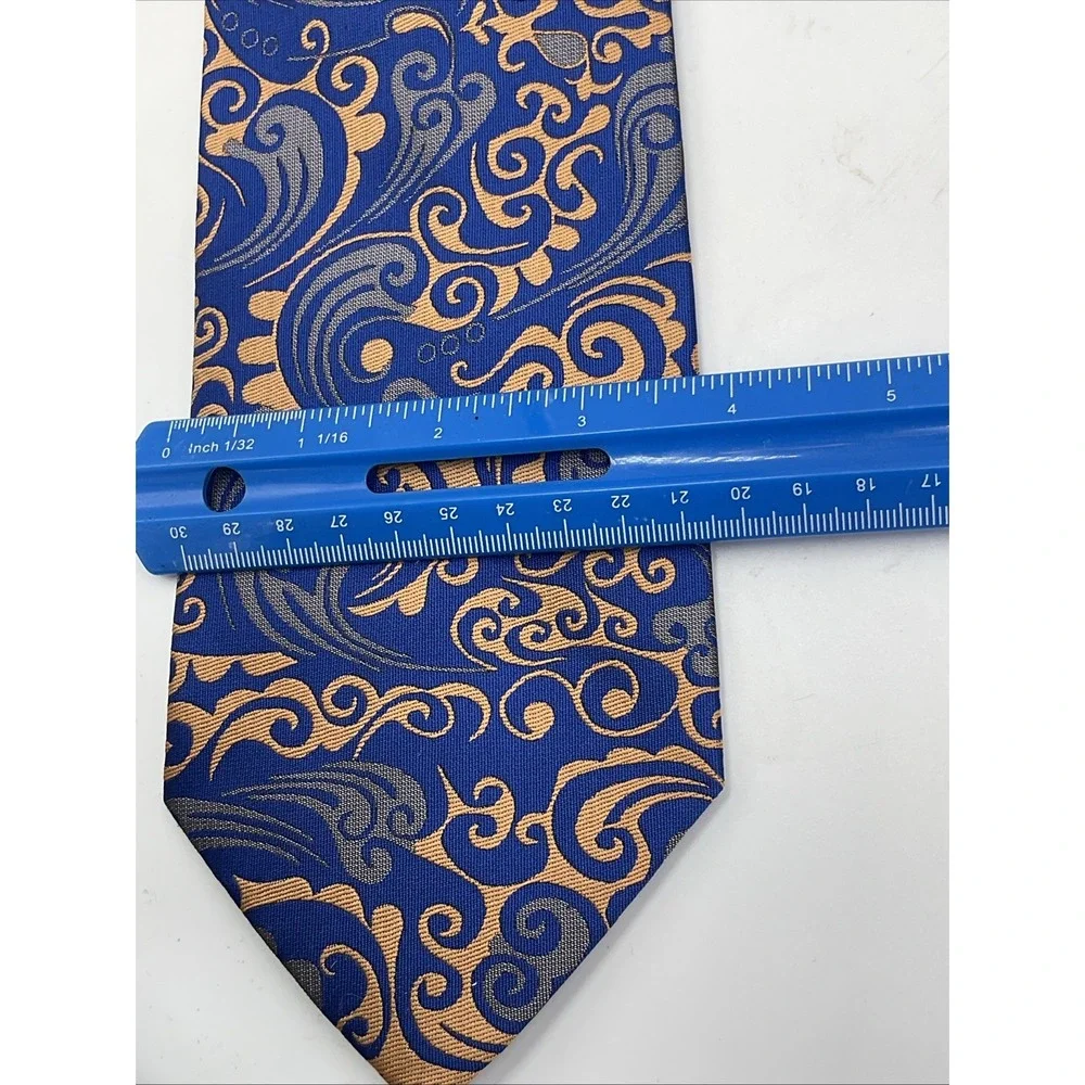 New Japanese Silk Necktie Men's Blue & Bronze Jacquard Floral Paisley Print 57